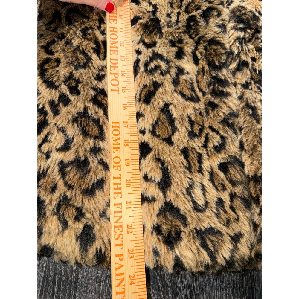 Forever 21 Womens Leopard Print Faux Fur Jacket Brown Tan Black Mob Wife Small S - Picture 7 of 7